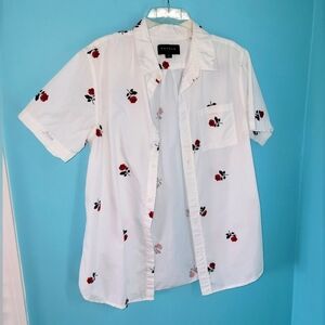 Pacsun Button Front Top Rose Short Sleeve Shirt Sz. Medium